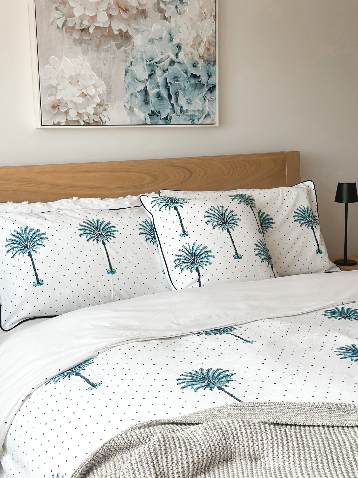 Boho Blue Polka Dot Palm Trees Pillow Case