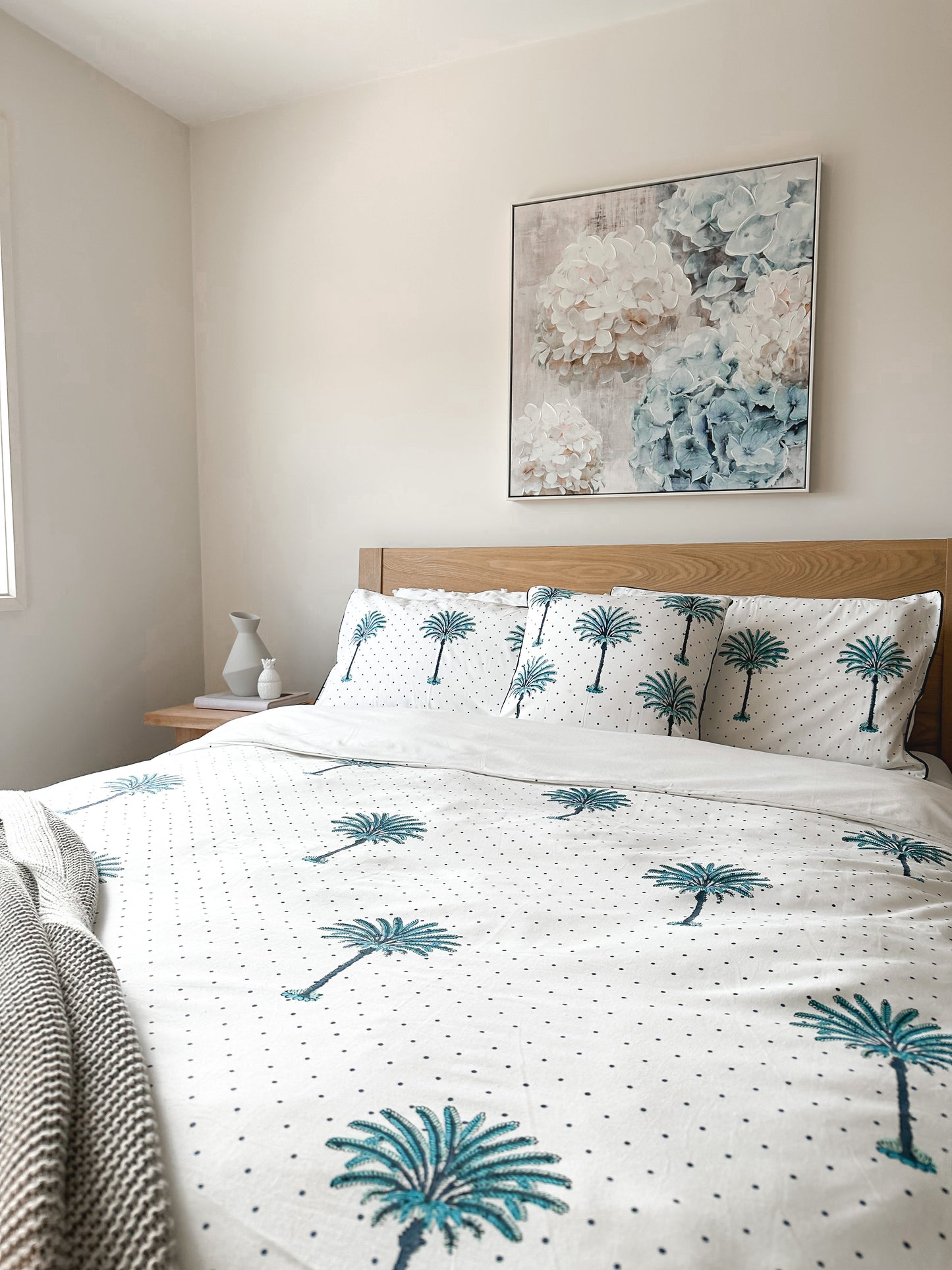 Boho Blue Polka Dot Palm Trees Pillow Case