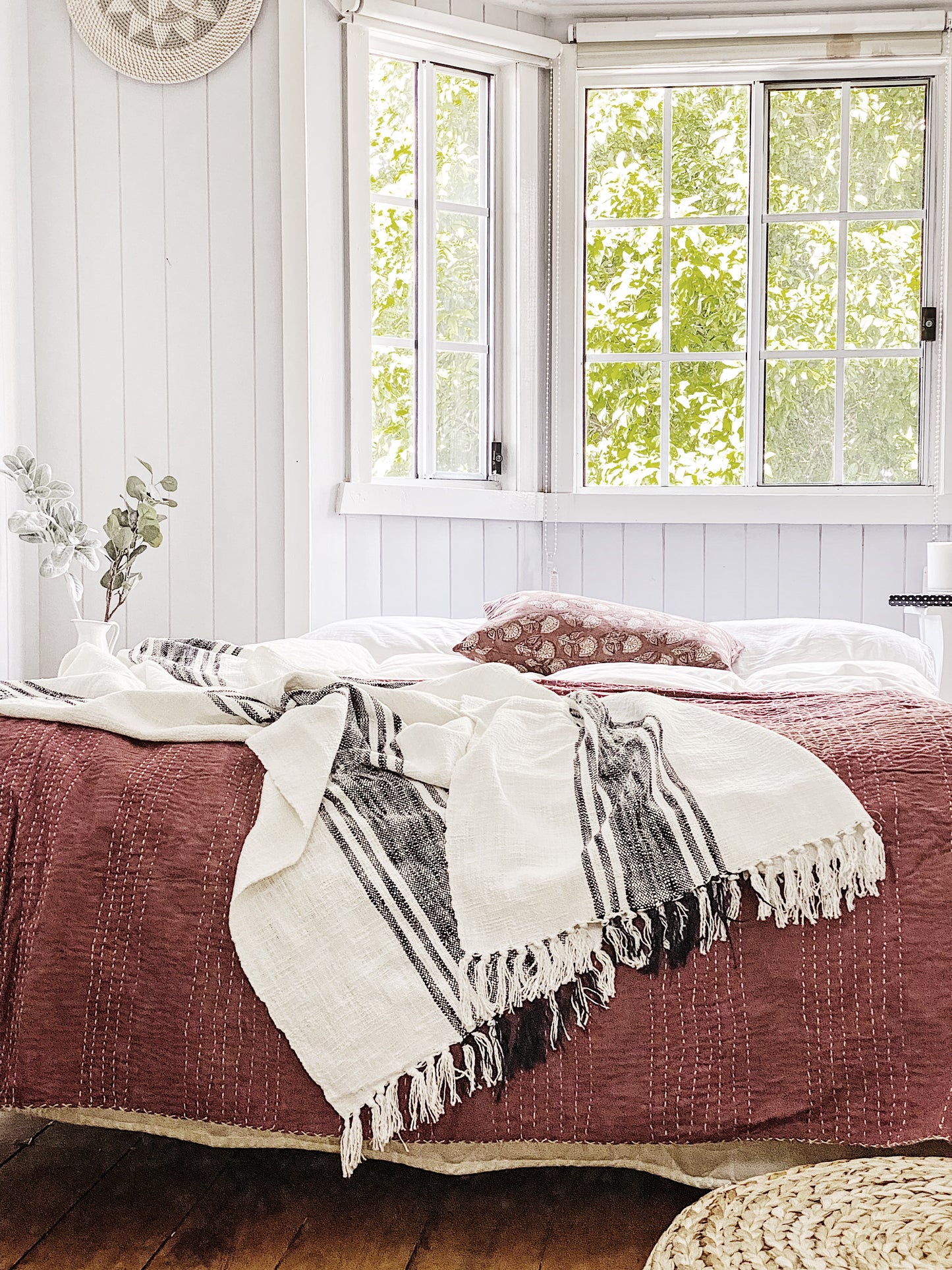 Noir Black French Stripes Throw