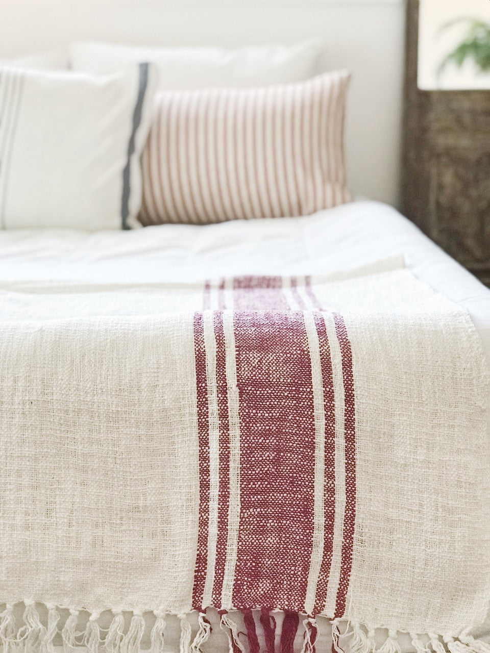 Raspberry French Stripes Throw