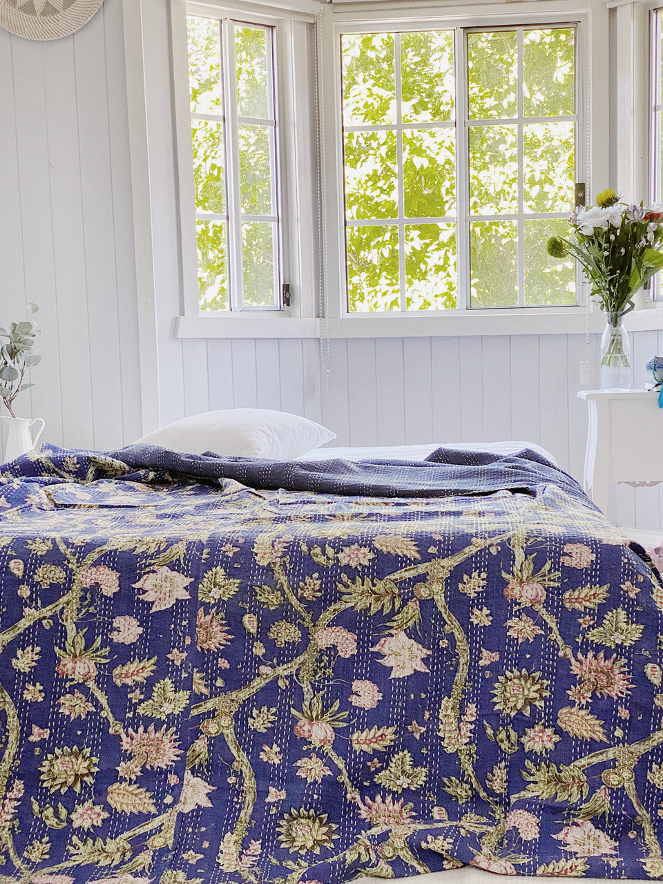 Midnight Blue Jardin Kantha Quilt