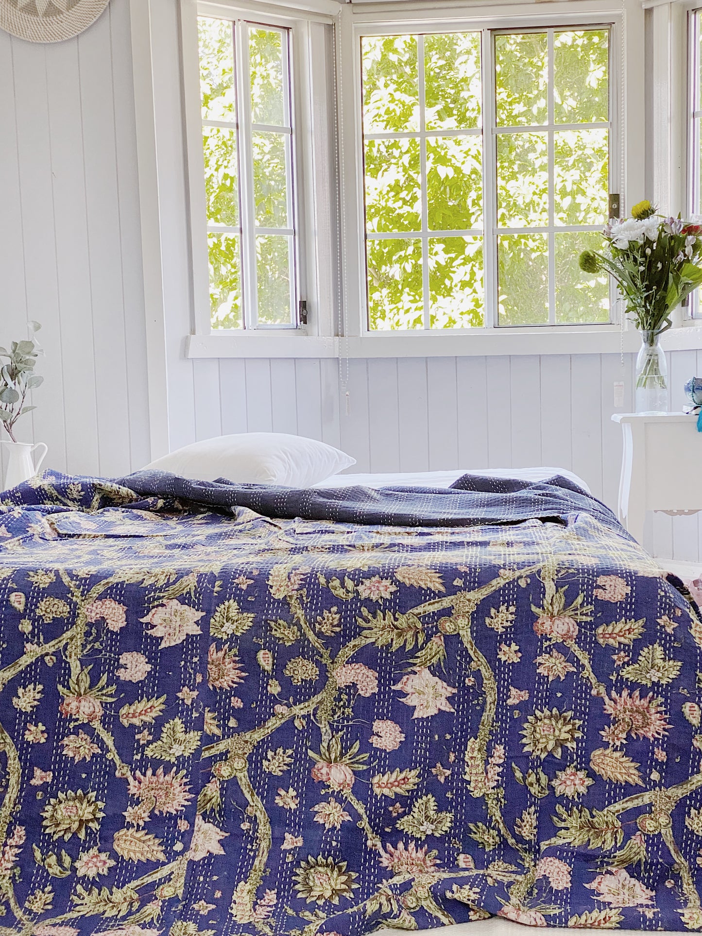 Midnight Blue Jardin Kantha Quilt