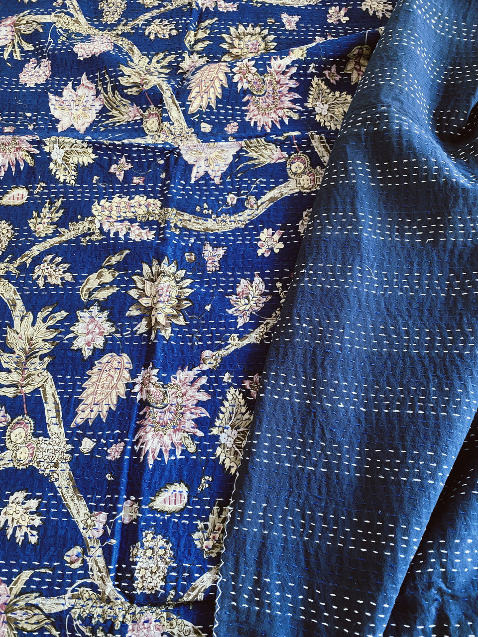 Midnight Blue Jardin Kantha Quilt