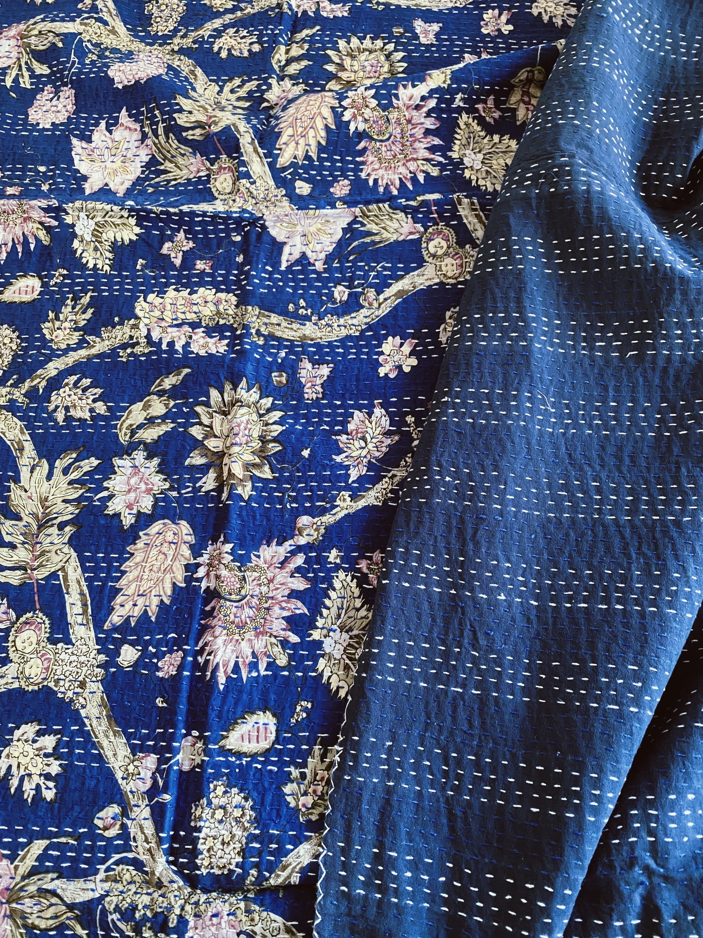 Midnight Blue Jardin Kantha Quilt