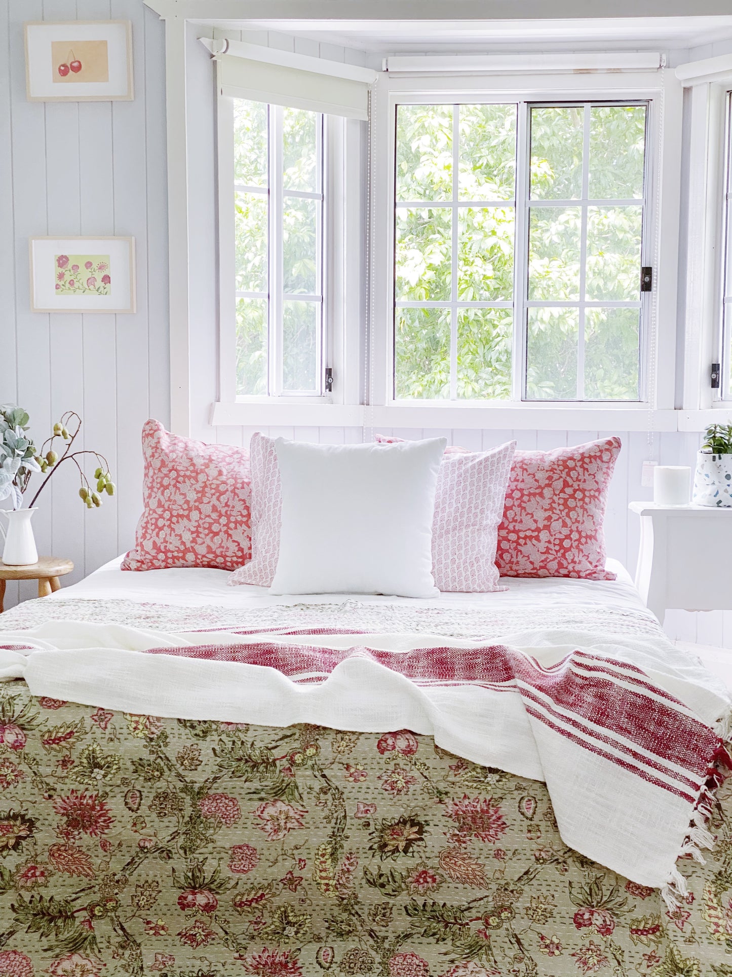 Sage Green Jardin  Kantha Quilt