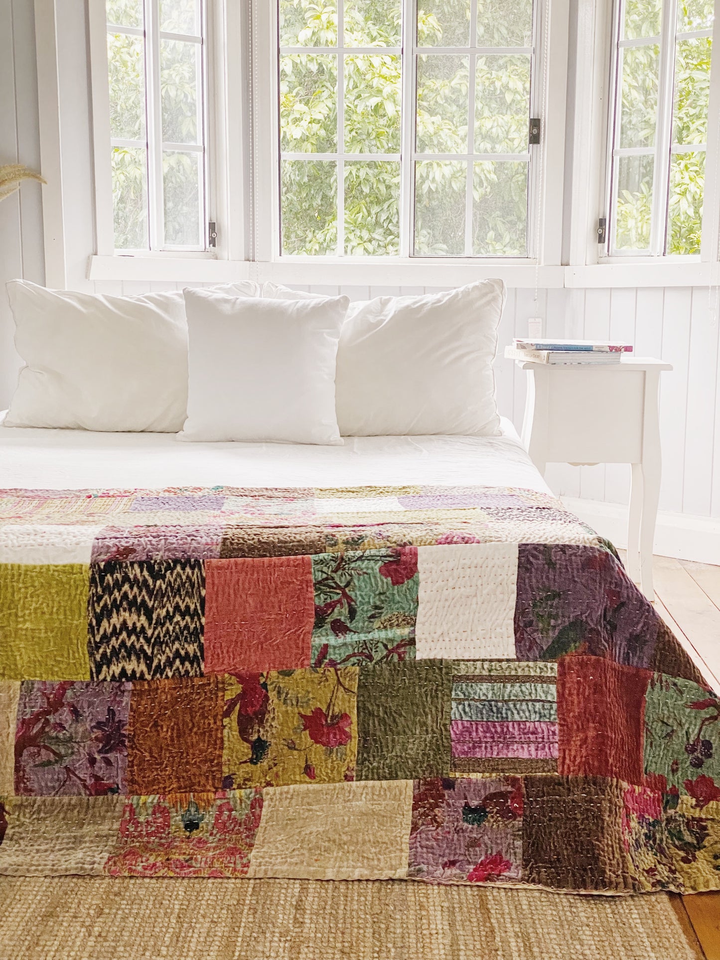 Blush Patchwork Velvet Kantha Quilt