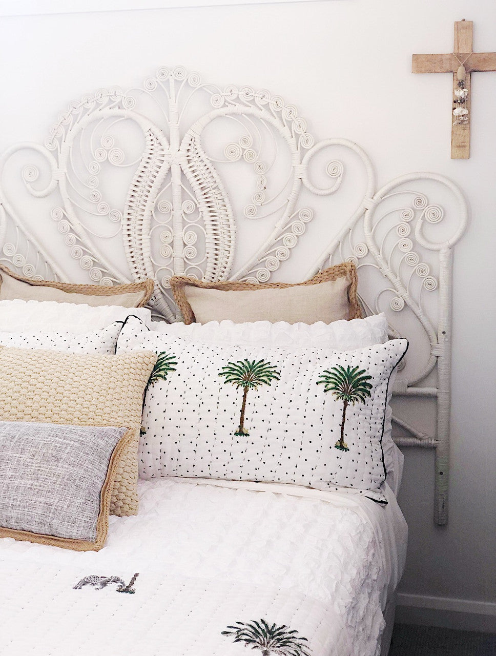 Polka Dot Palm Tree Kantha Quilt plus Quilted Pillowcase Bundle
