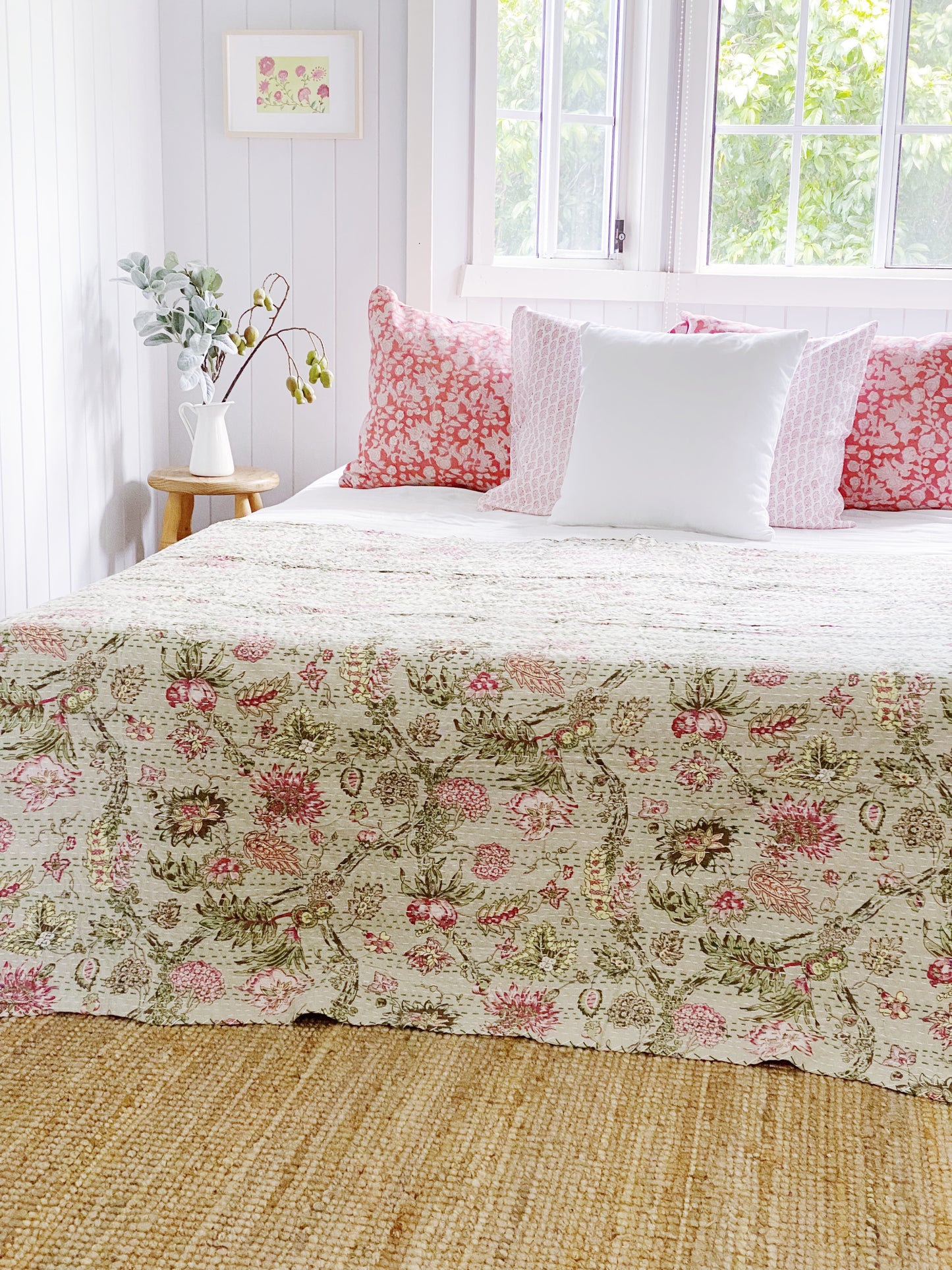 Sage Green Jardin Kantha Quilt