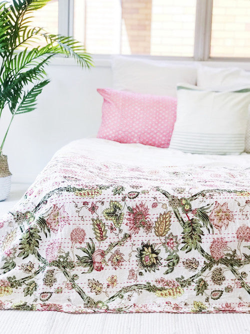 Jardin Des Plantes Kantha Quilt-Single size