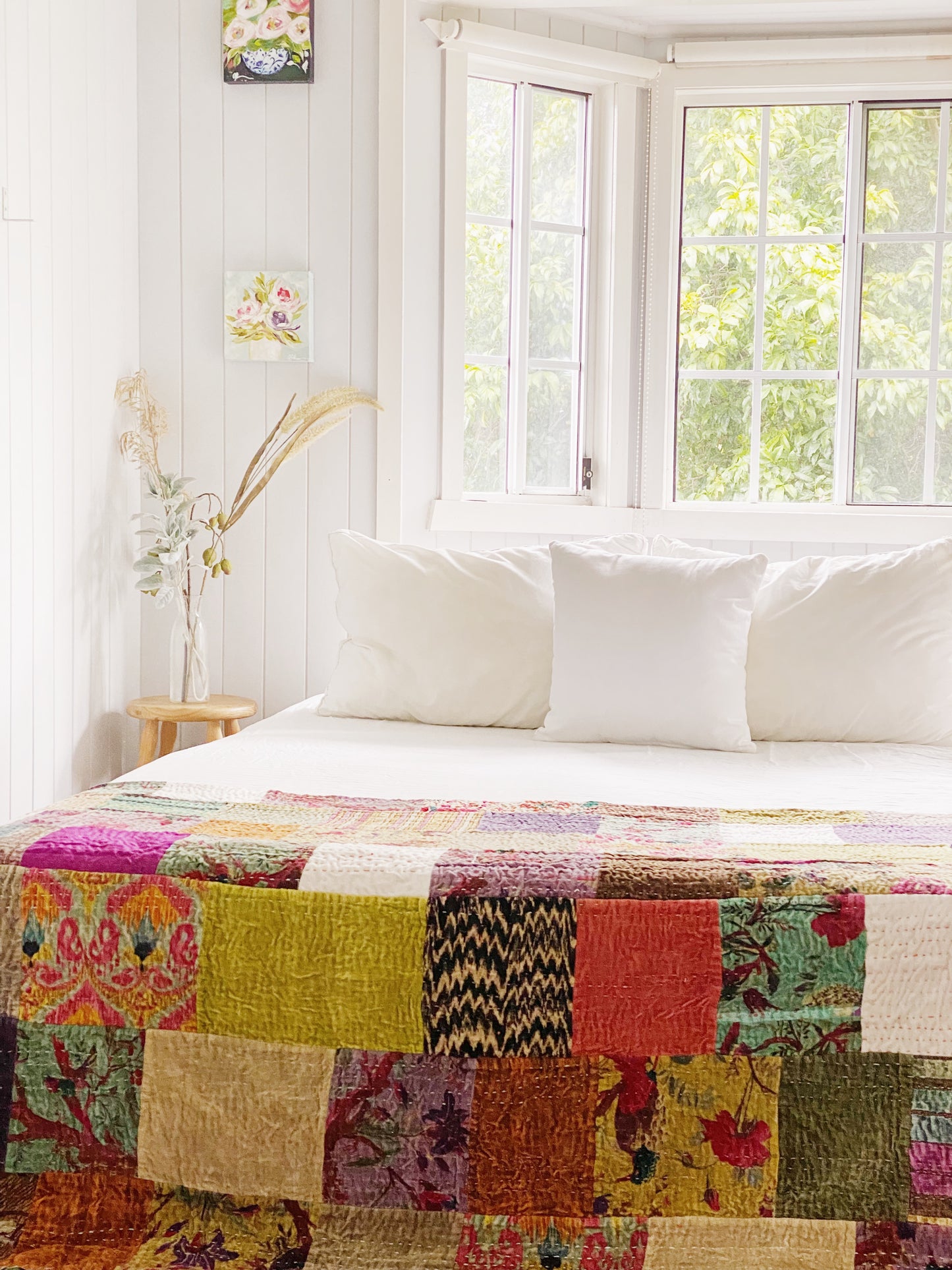 Blush Patchwork Velvet Kantha Quilt