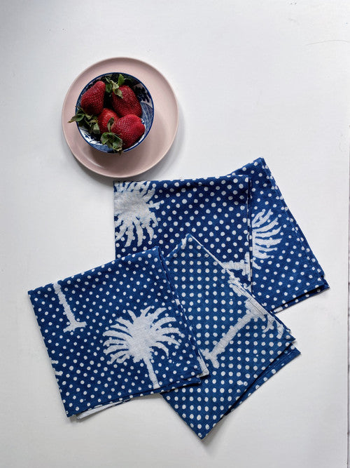 Indigo Polka Dot Palms Napkins -Set of 4