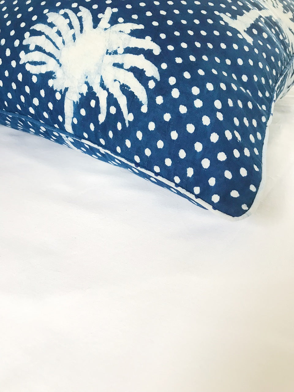 Indigo Polka Dot Palms Cushion Cover