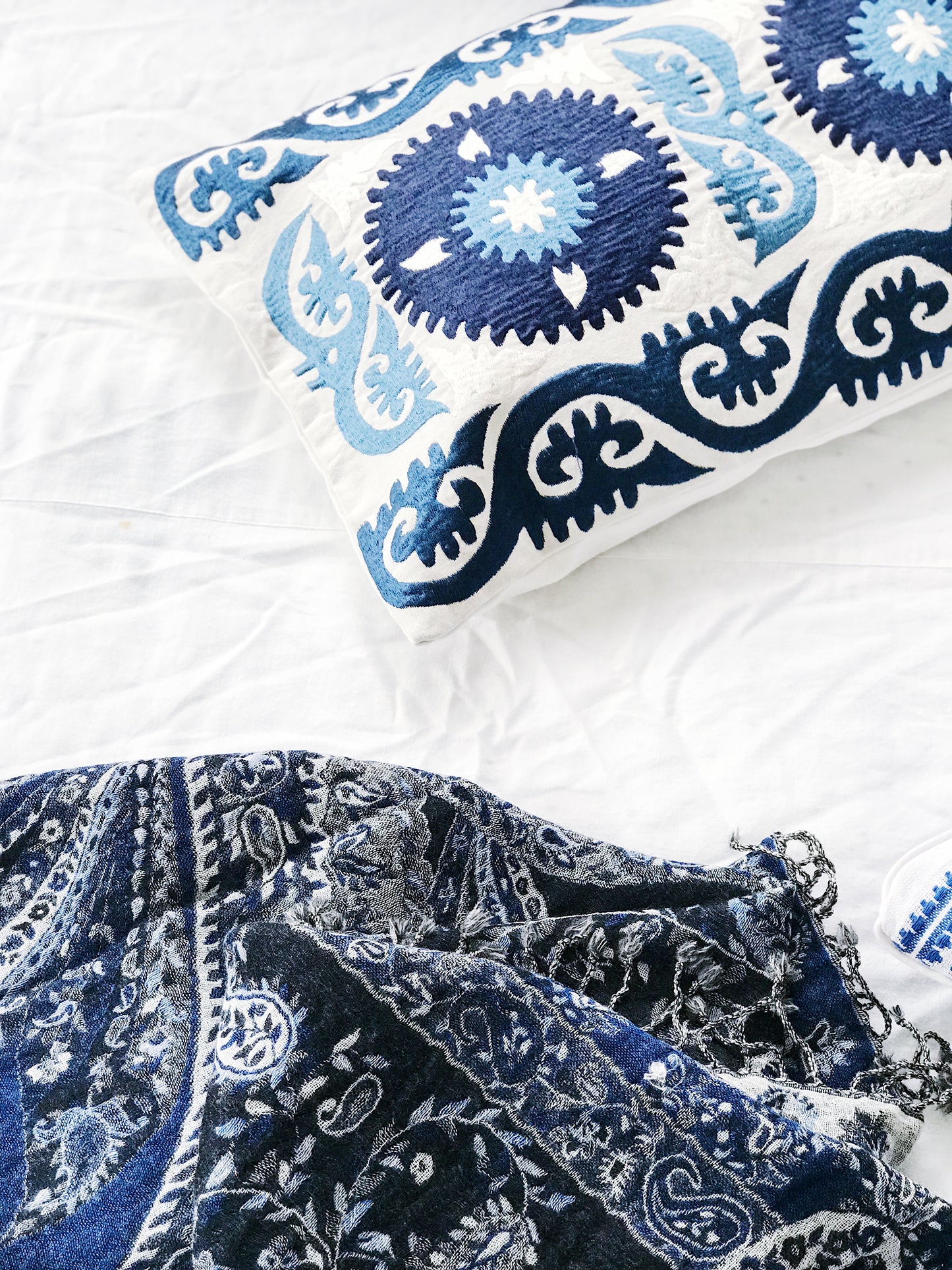 Indigo Suzani Long Lumbar Cushion Cover