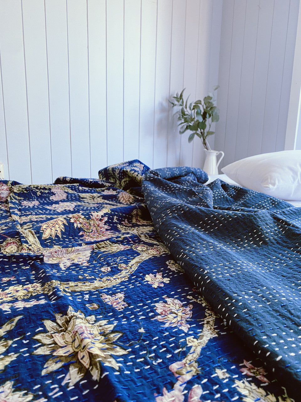 Midnight Blue Jardin Kantha Quilt