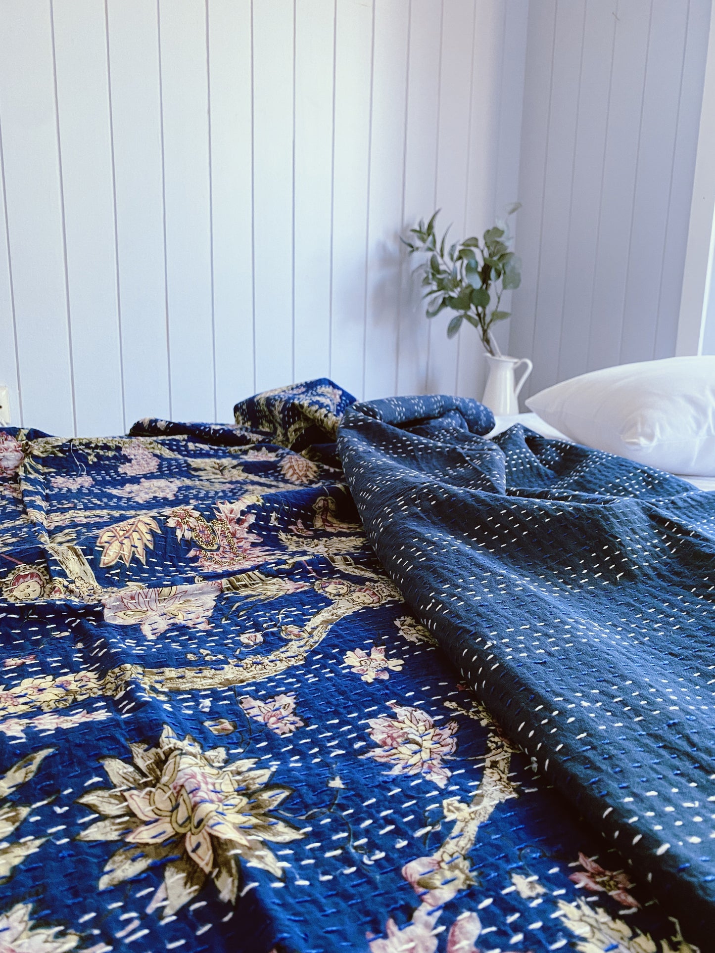 Midnight Blue Jardin Kantha Quilt
