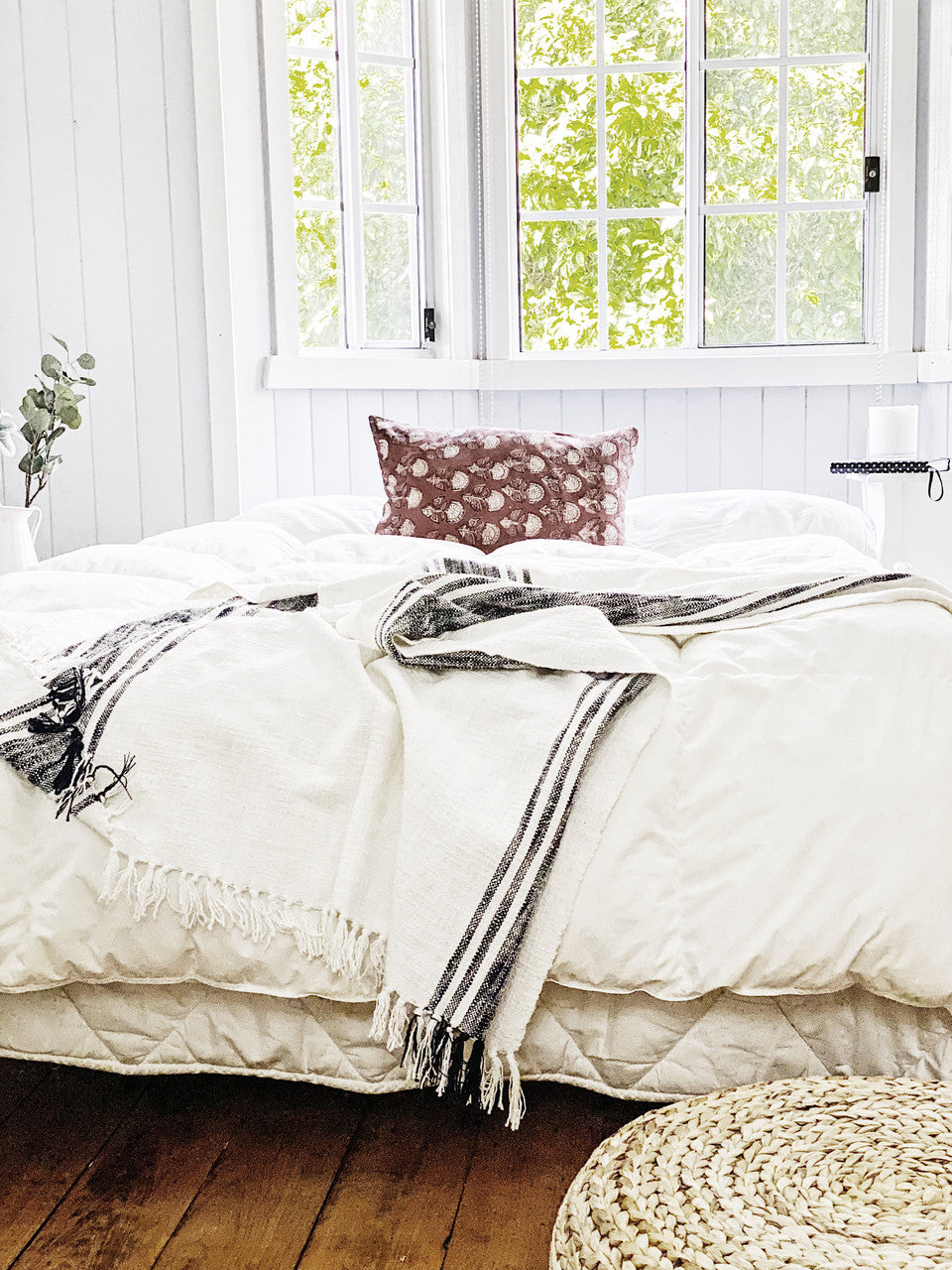 Noir Black French Stripes Throw