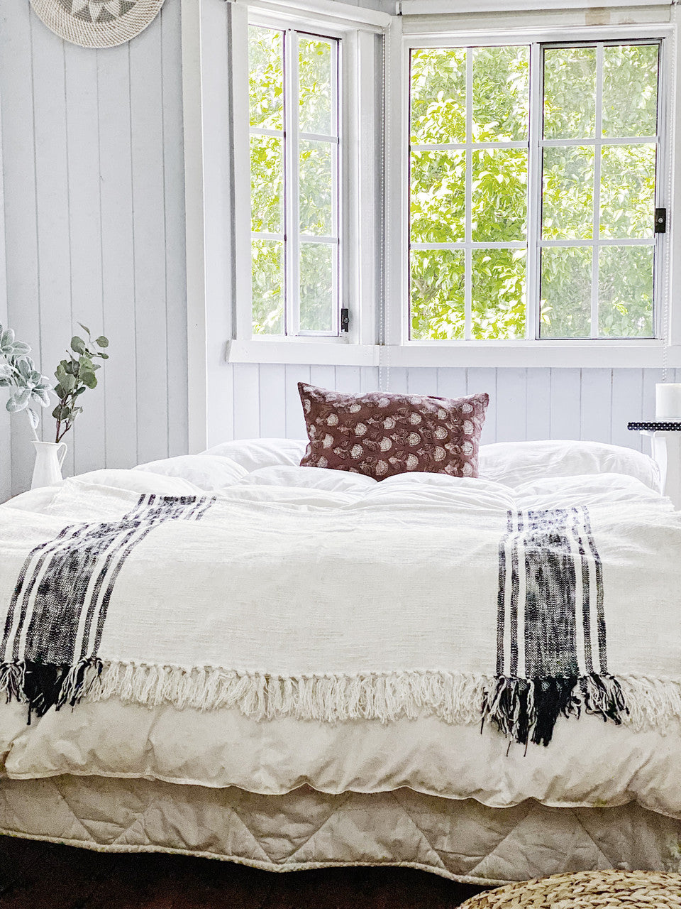 Noir Black French Stripes Throw