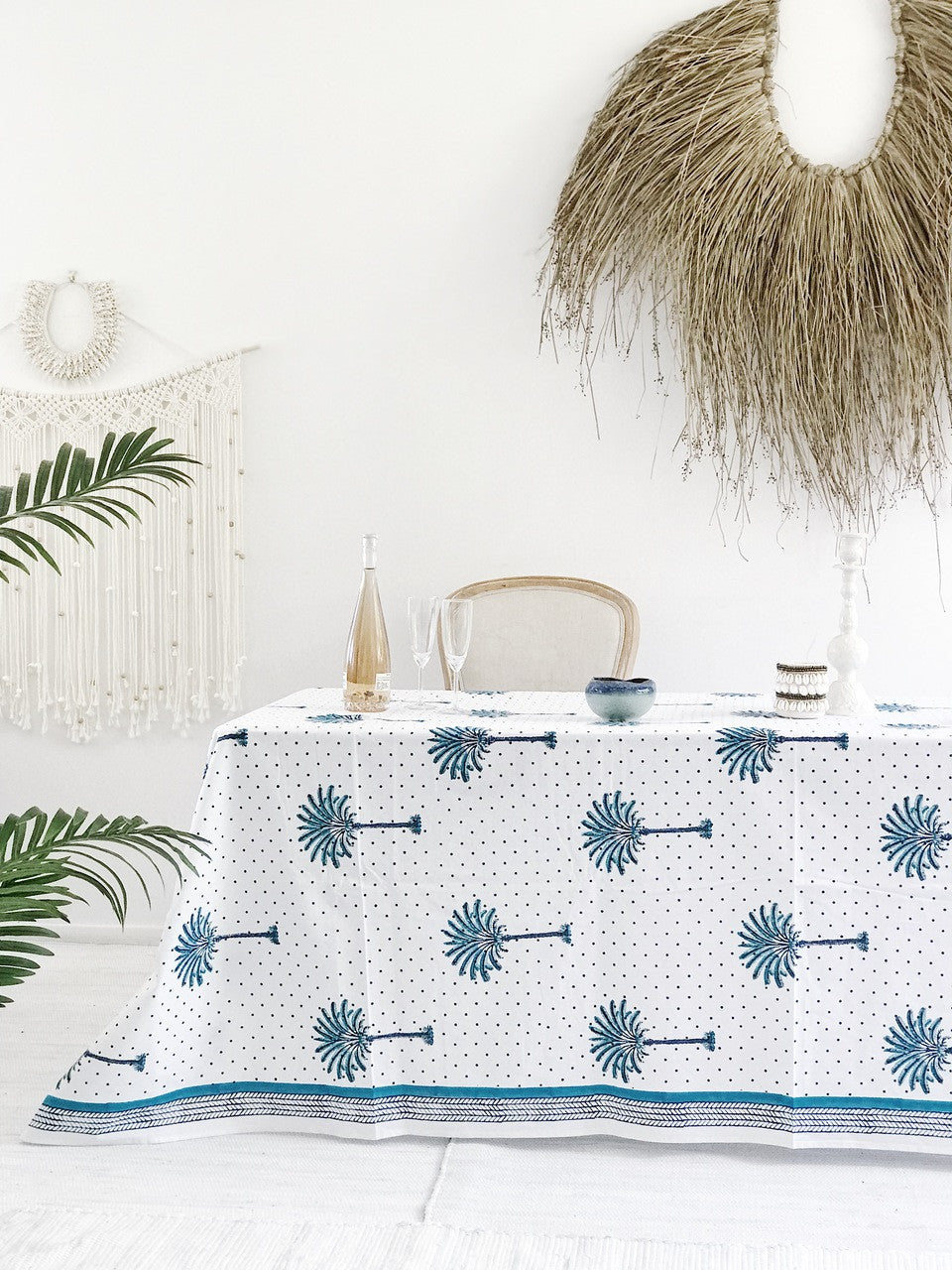 Boho Blue Palm Hamptons Square Tablecloth (180x180cm)