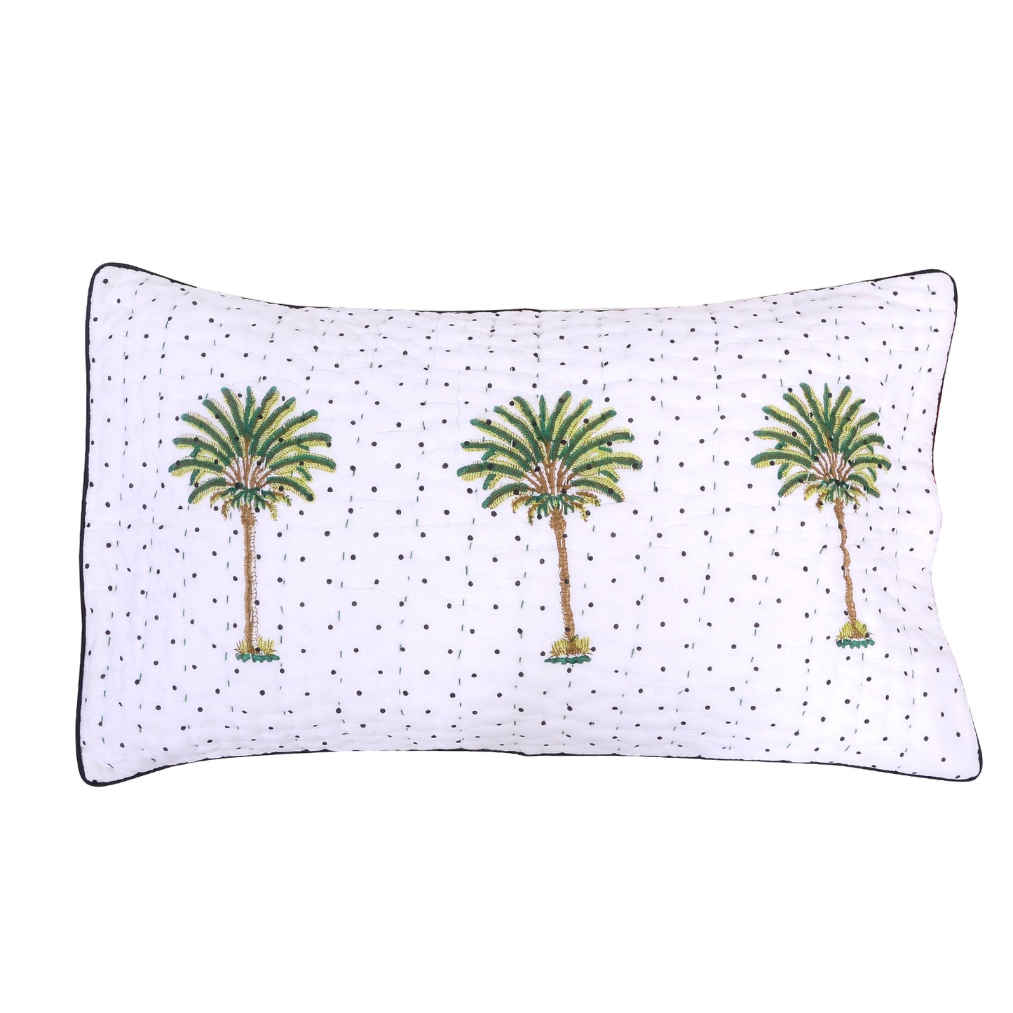 Polka Dot Palm Tree Kantha Quilt plus Quilted Pillowcase Bundle