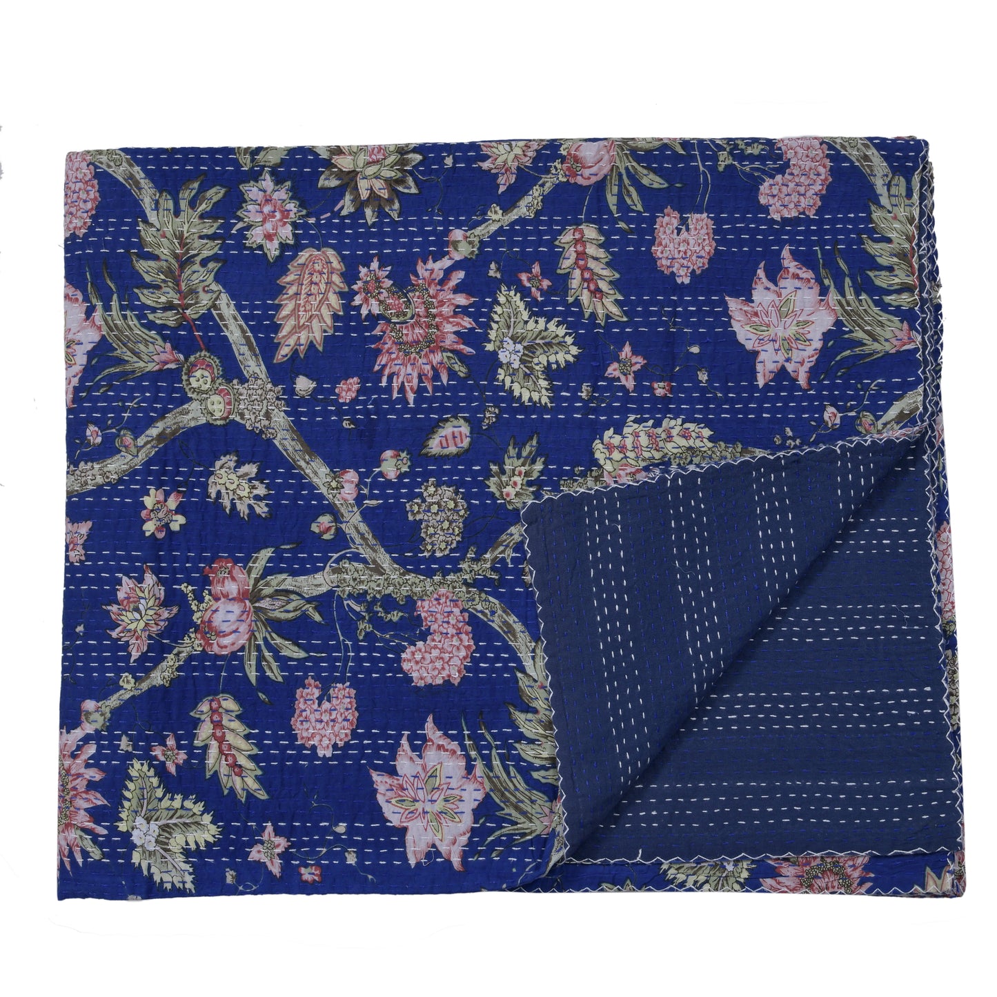 Midnight Blue Jardin Kantha Quilt
