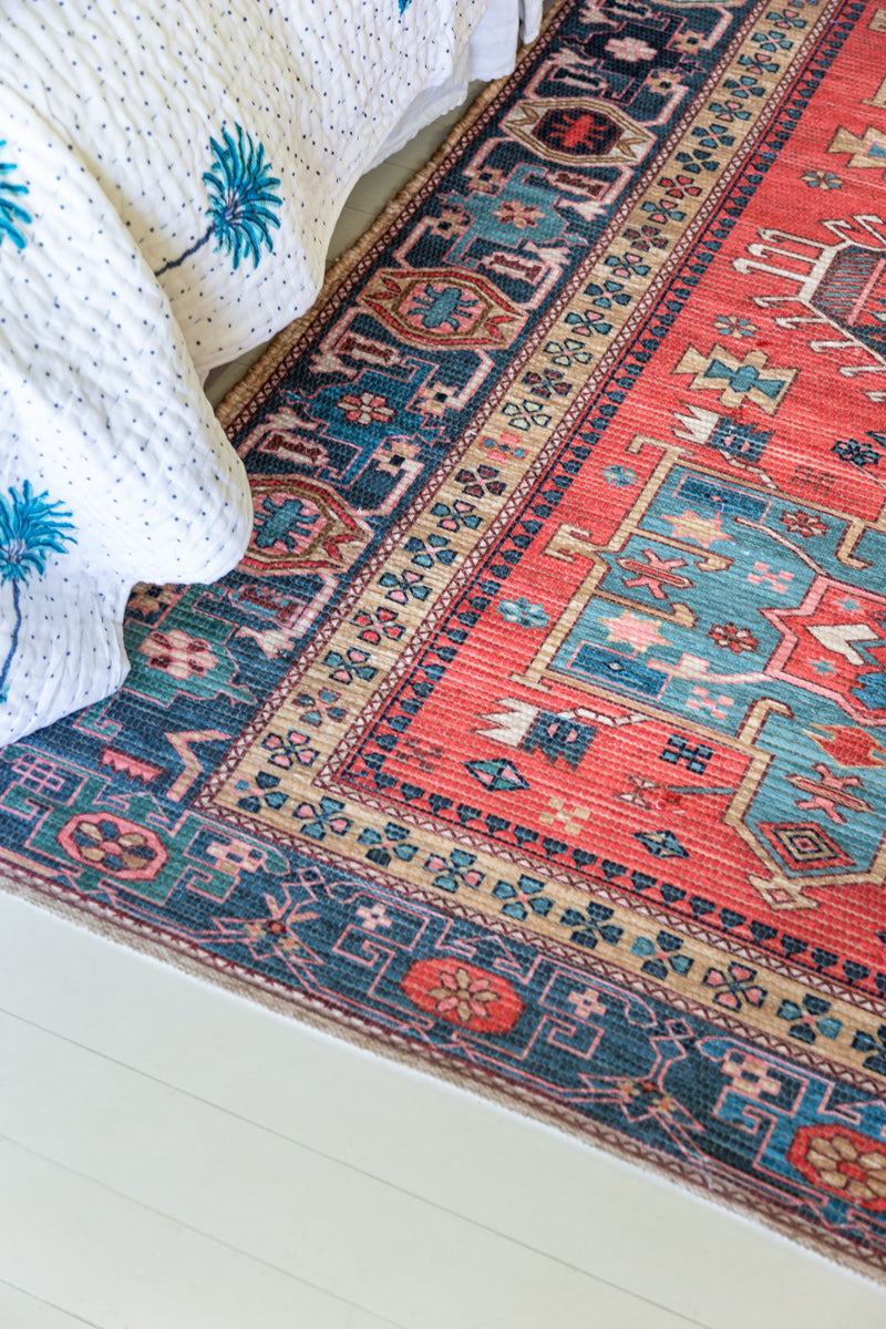 Blue Boho Polka Dot Palm Trees Kantha Quilt