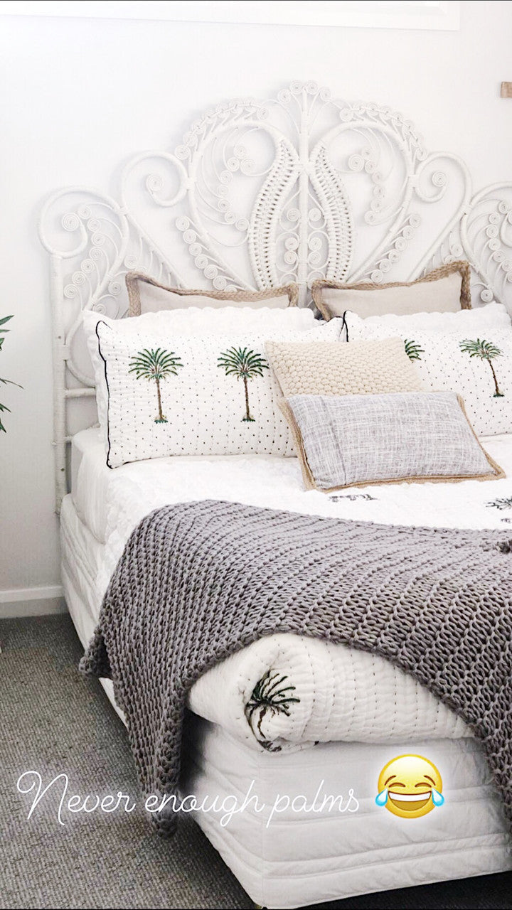 Polka Dot Palm Tree Kantha Quilt plus Quilted Pillowcase Bundle