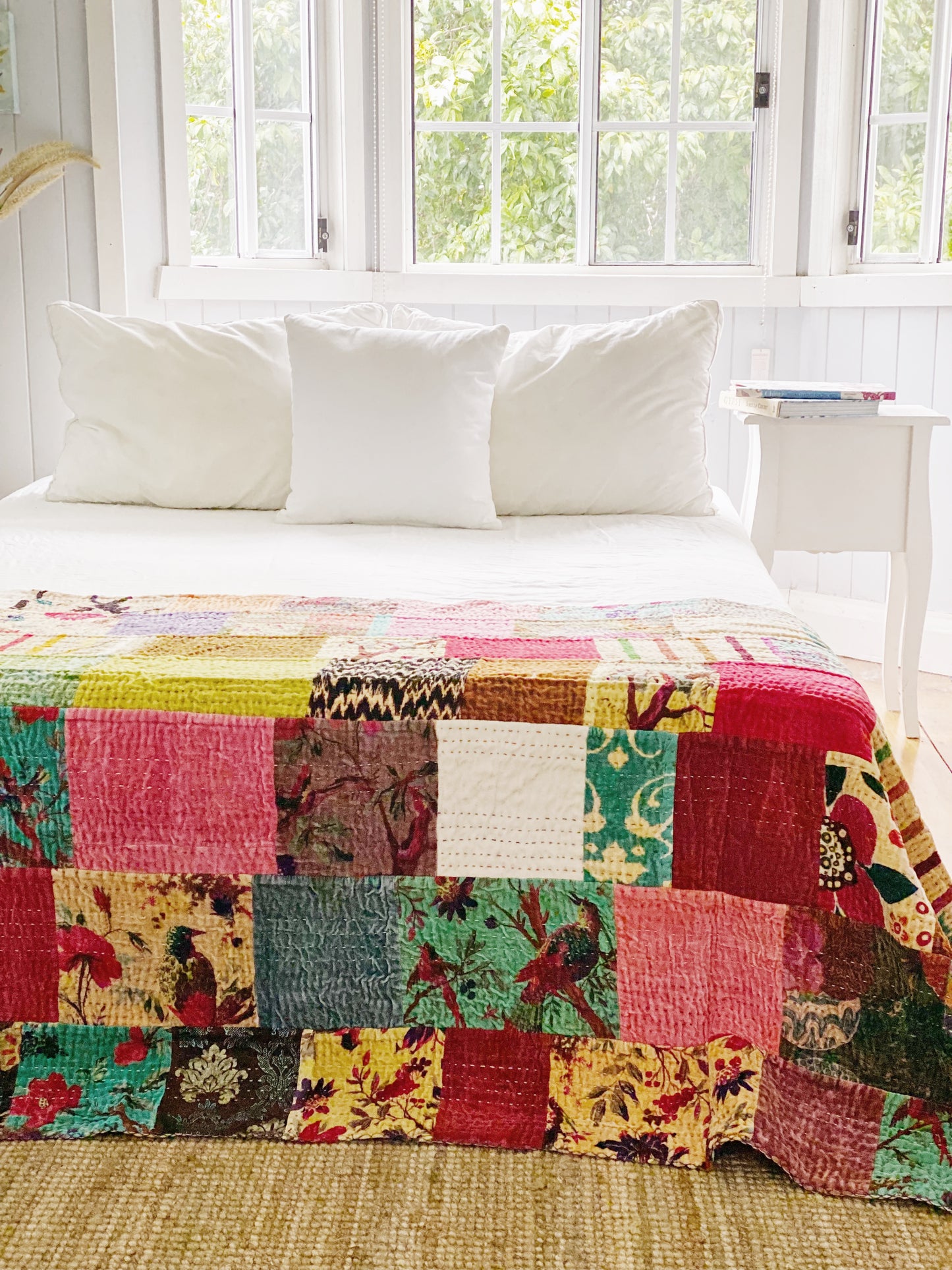 Patchwork Velvet Birds of Paradise Kantha Quilt