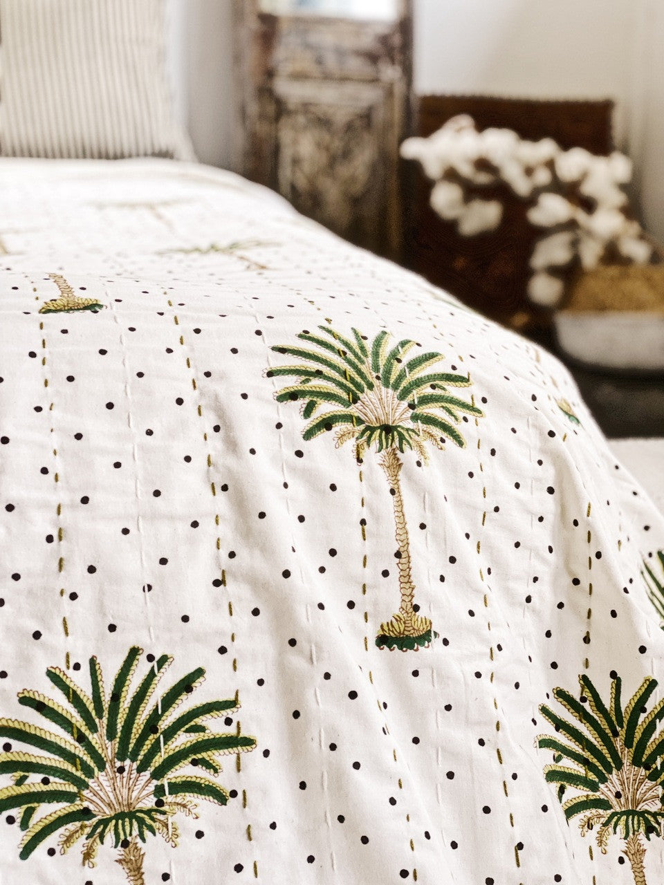 Polka Dot Palm Tree Summer Kantha Quilt Bundle ( single size)