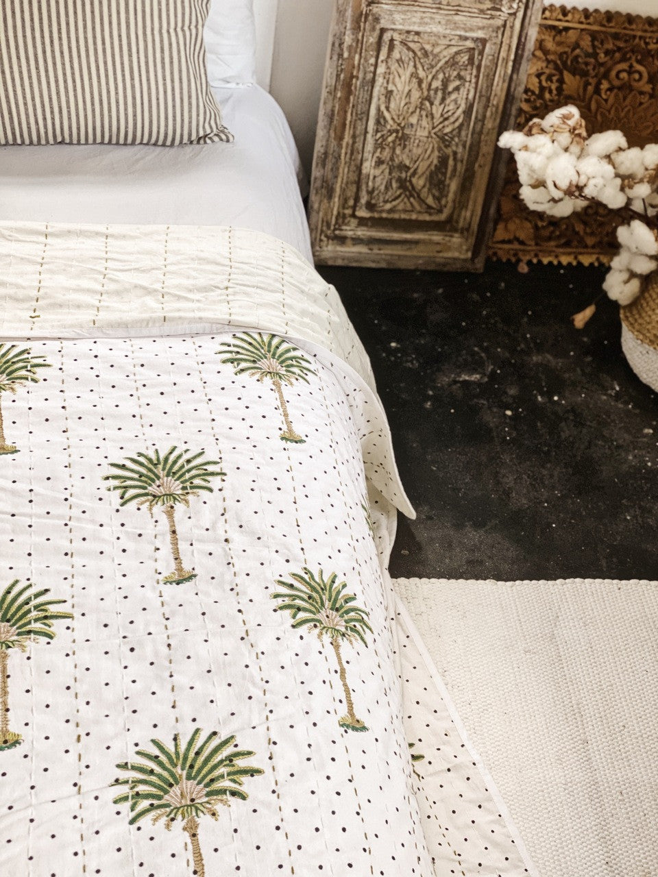 Polka Dot Palm Tree Summer Kantha Quilt Bundle ( single size)