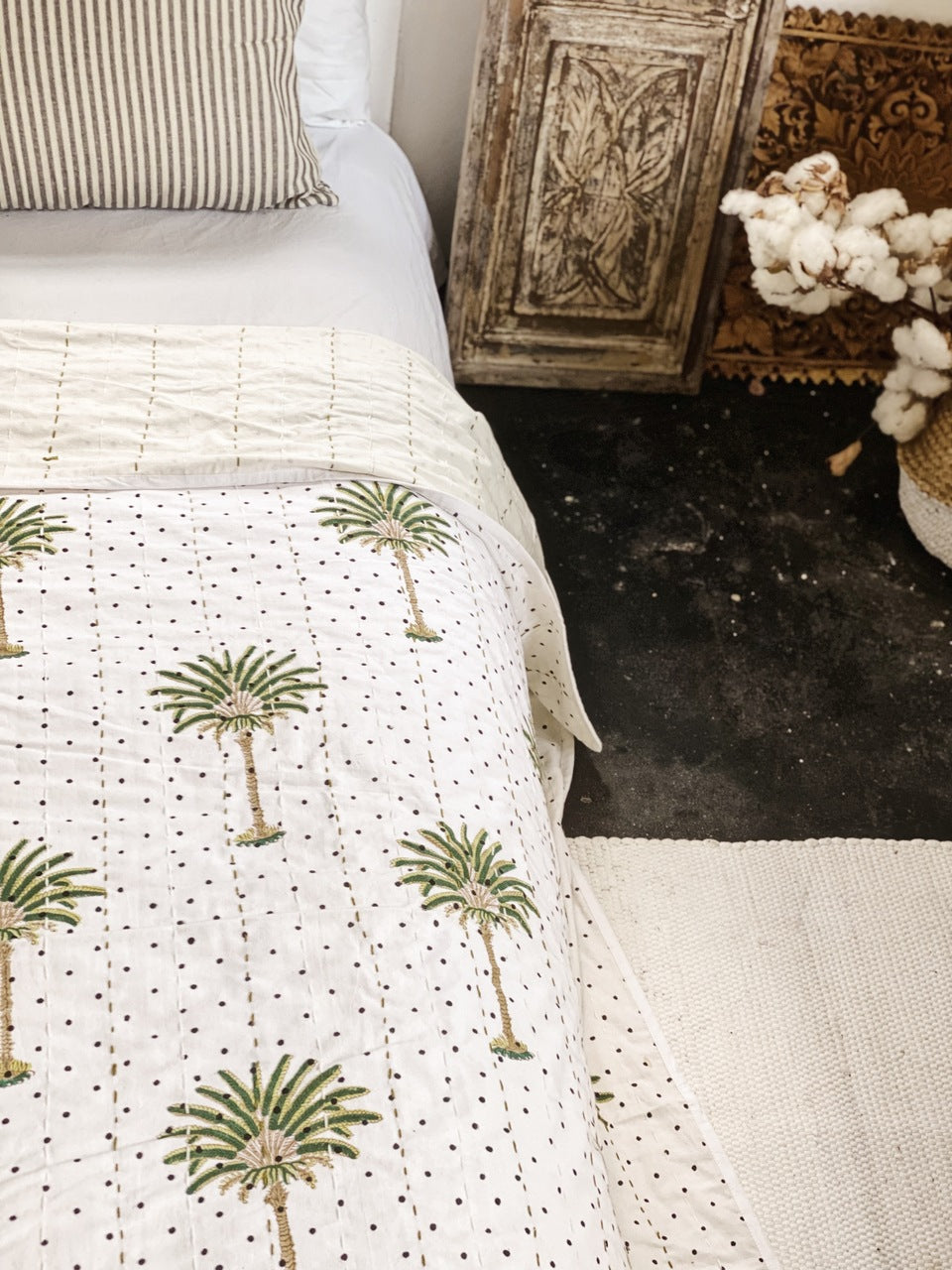 Polka Dot Palm Tree Summer Kantha Quilt Bundle ( single size)