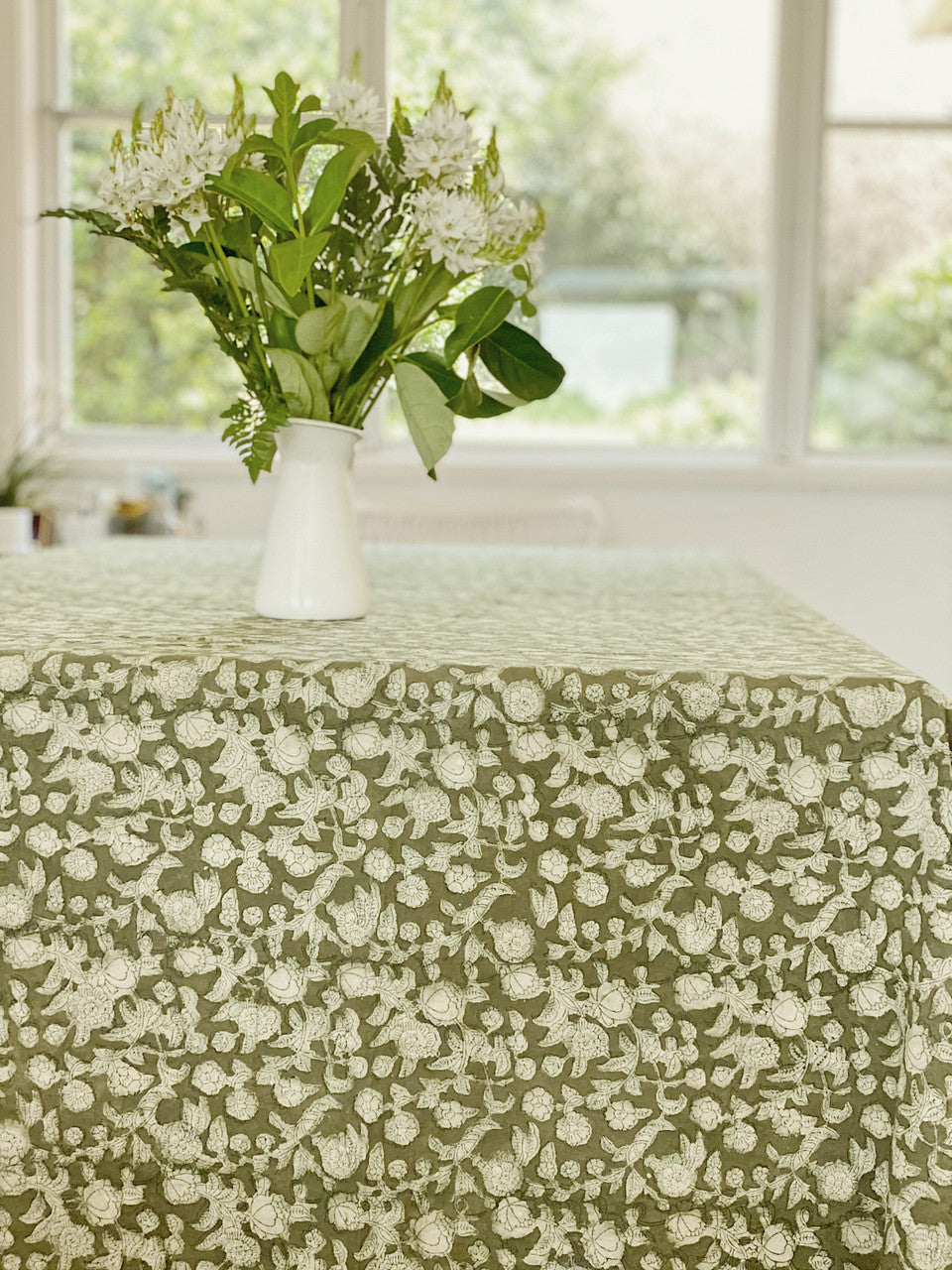 Sage Green Floral Tablecloth - 180x275cm