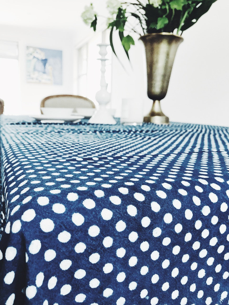 Indigo Dotty Tablecloth | Peacocks and Paisleys