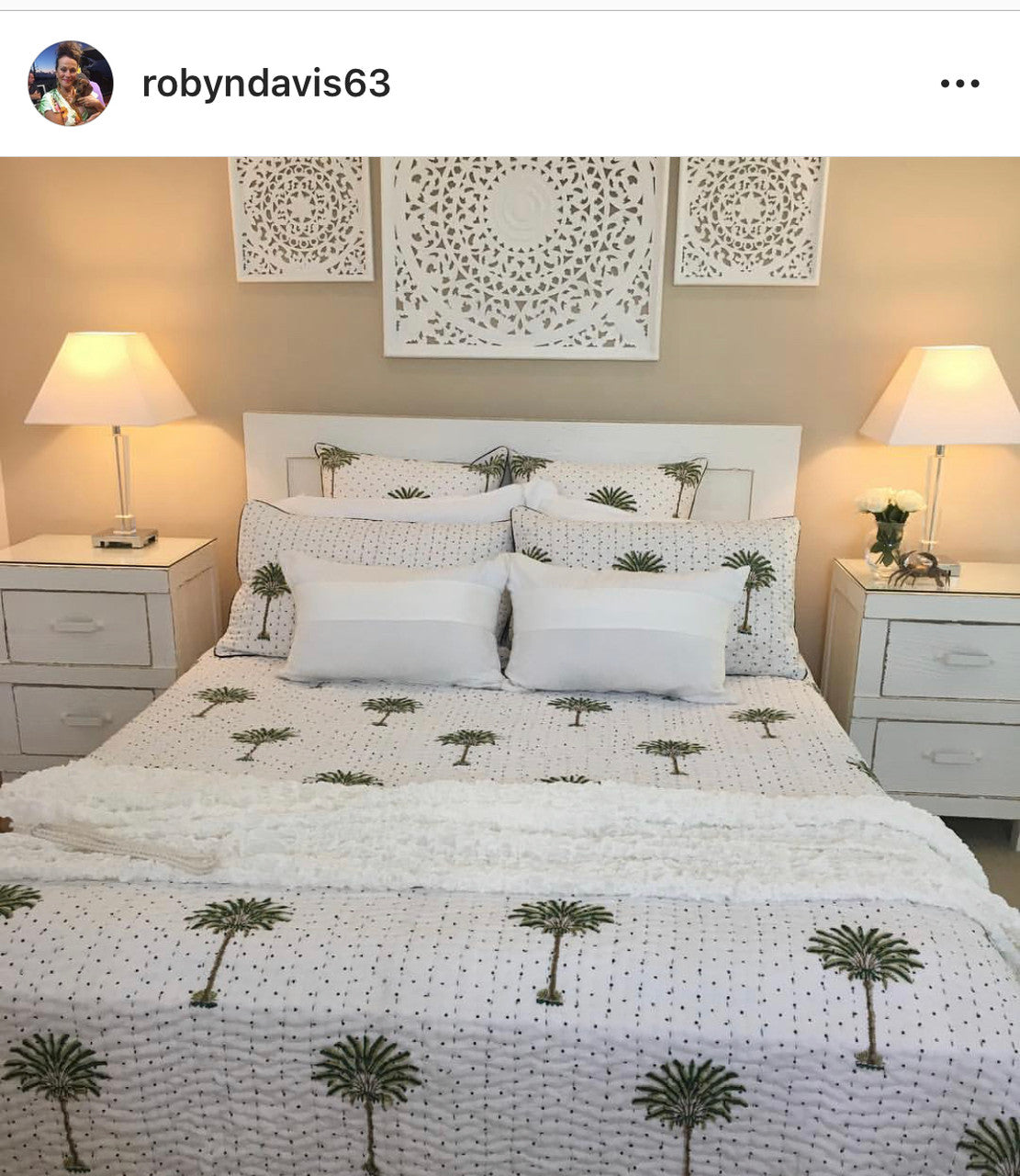 Polka Dot Palm Trees Kantha Quilt