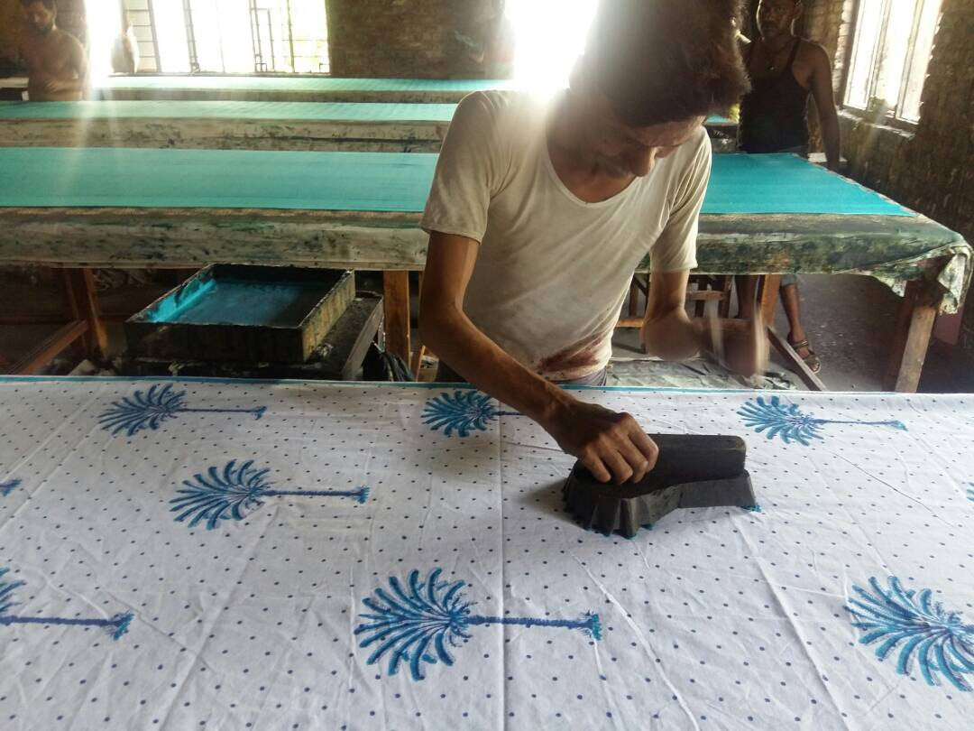 Boho Blue Palm Hamptons Tablecloth