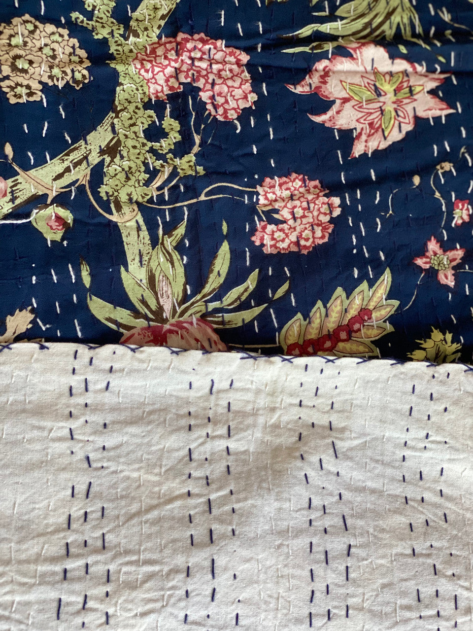 Navy Blue Jardin Kantha Quilt