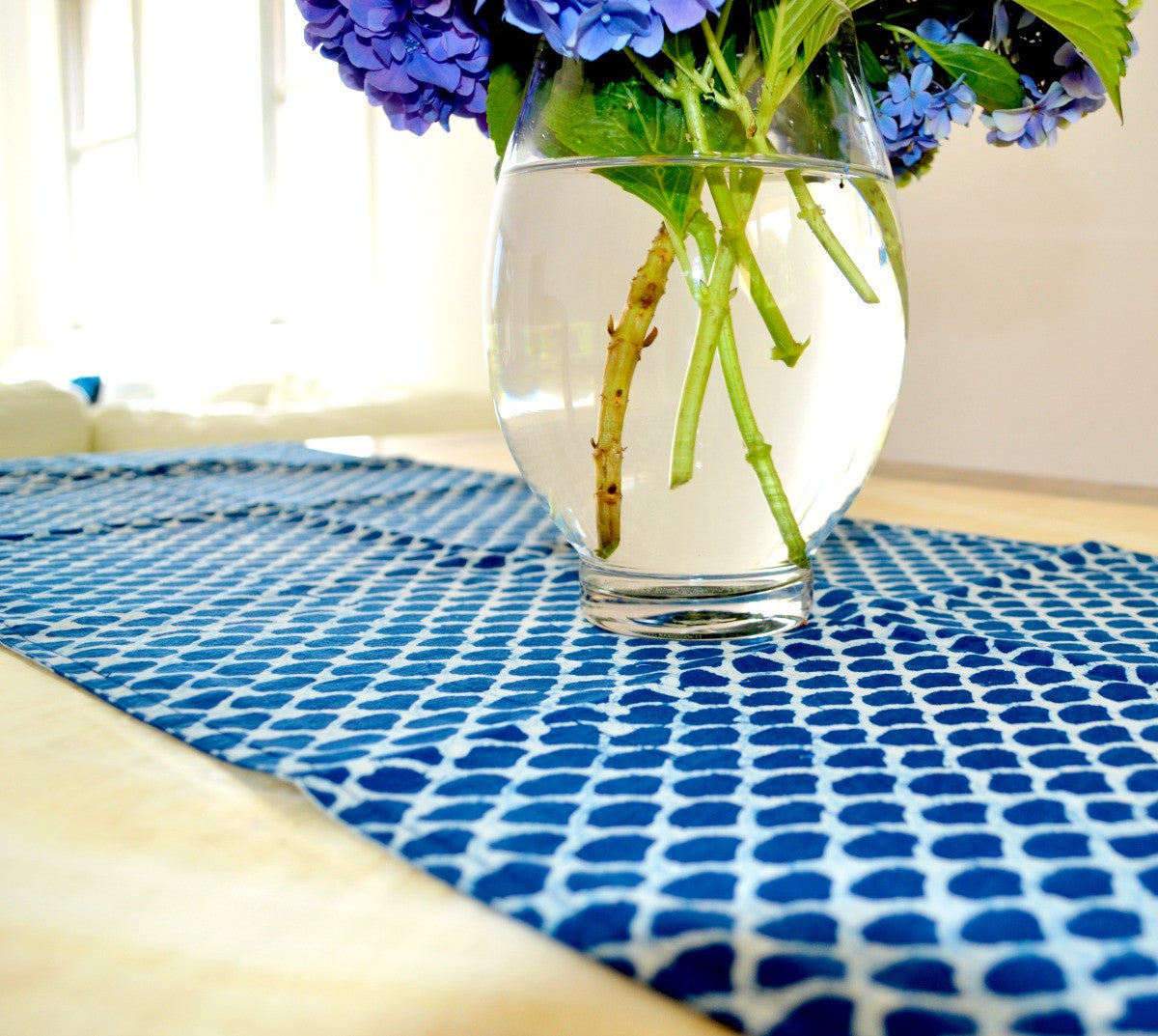 Indigo Hamptons Fish Scales Table Runner | Peacocks and Paisleys