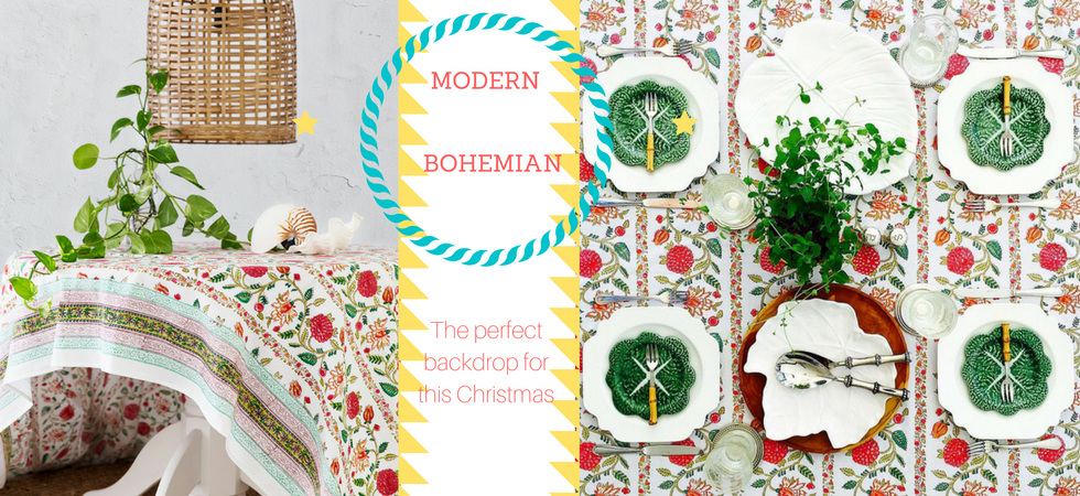 Modern Bohemian Tablecloth | Peacocks and Paisleys