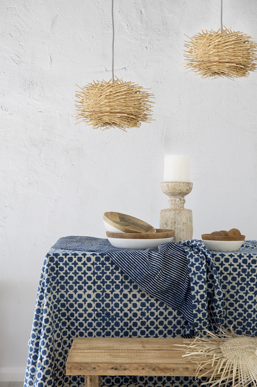 Indigo Tic Toc Tablecloth | Peacocks and Paisleys