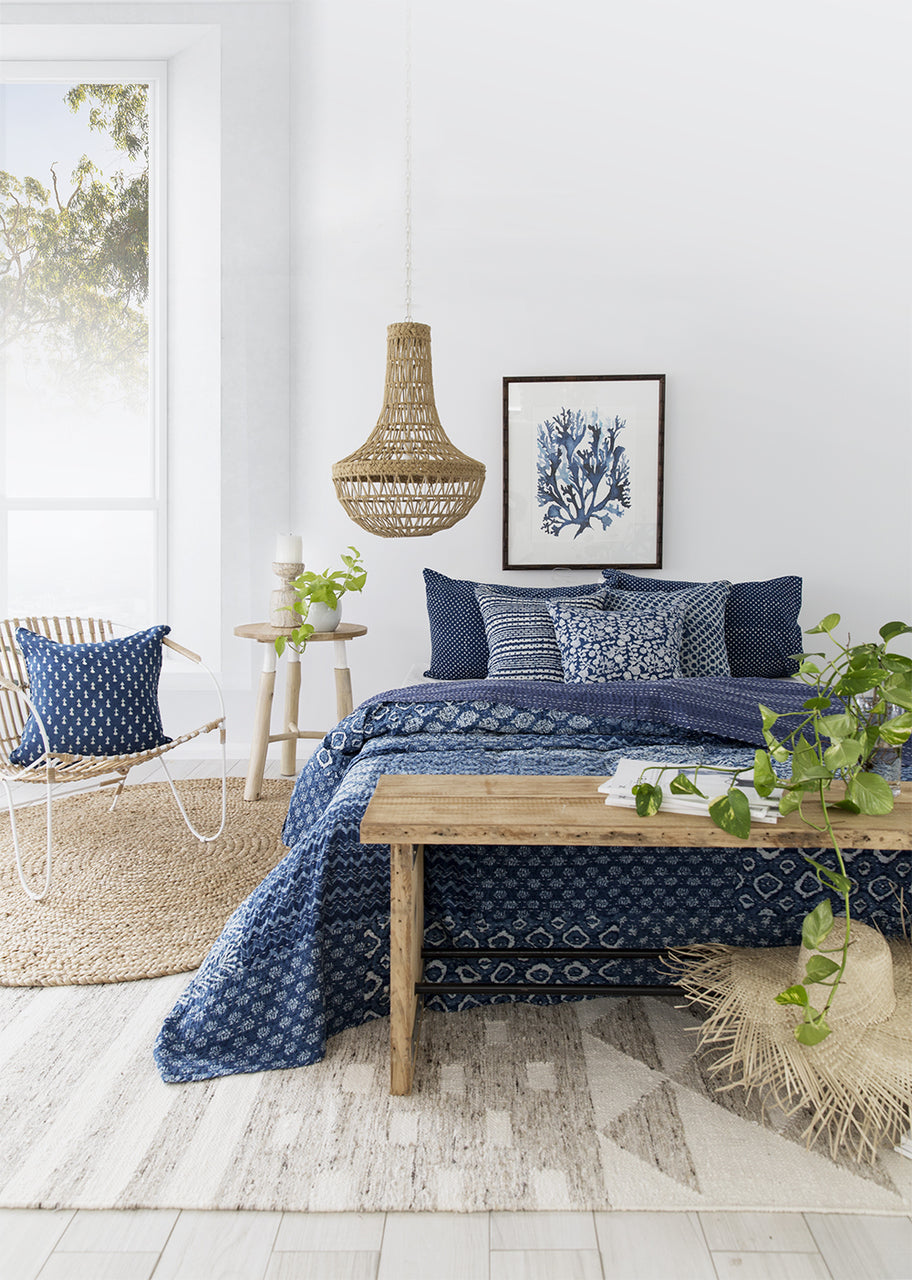 Indigo Hamptons Floral Cushion Cover