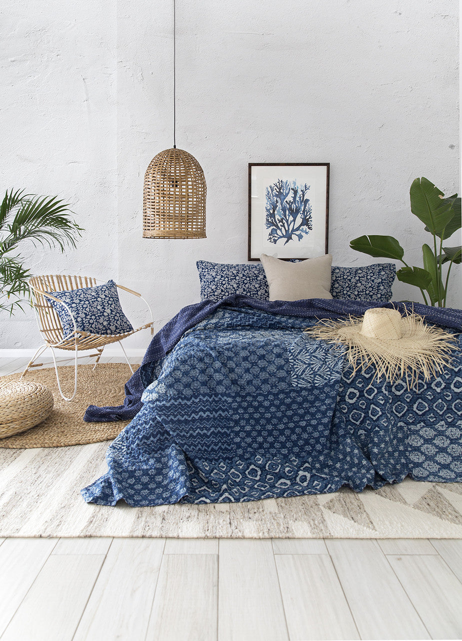 Indigo Hamptons Floral Pillow Cover | Peacocks and Paisleys