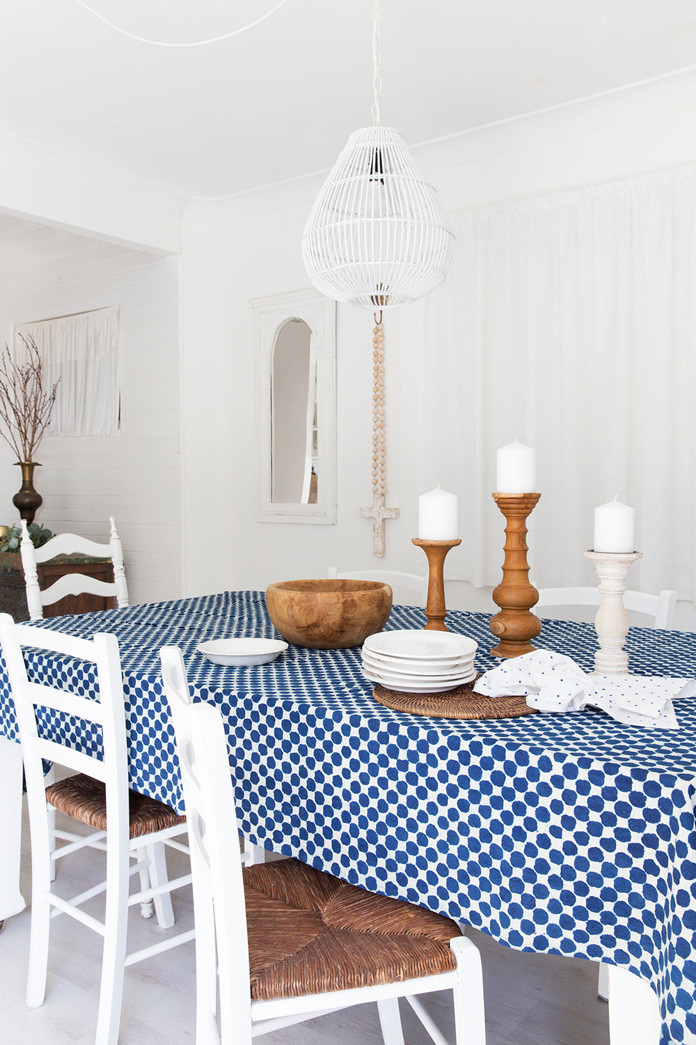 Indigo Dots Square Tablecloth