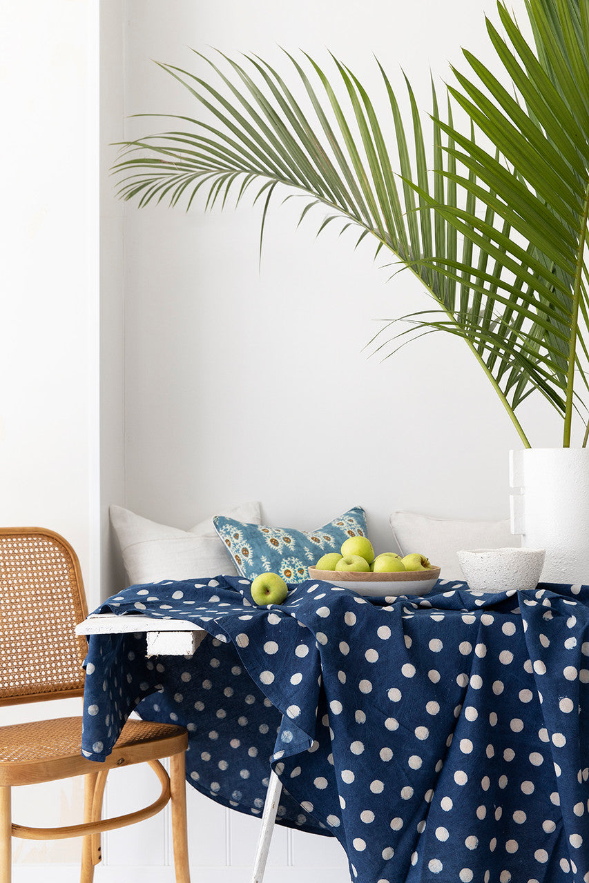 Indigo Moonlit Polka Dotty Square Tablecloth (180 X 180 cm)