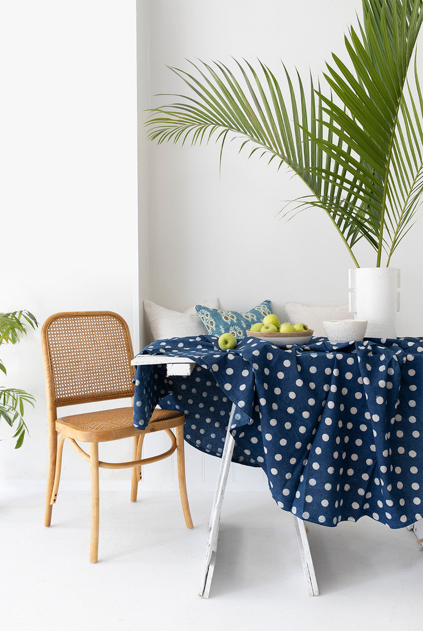 Indigo Moonlit Polka Dotty Round Tablecloth