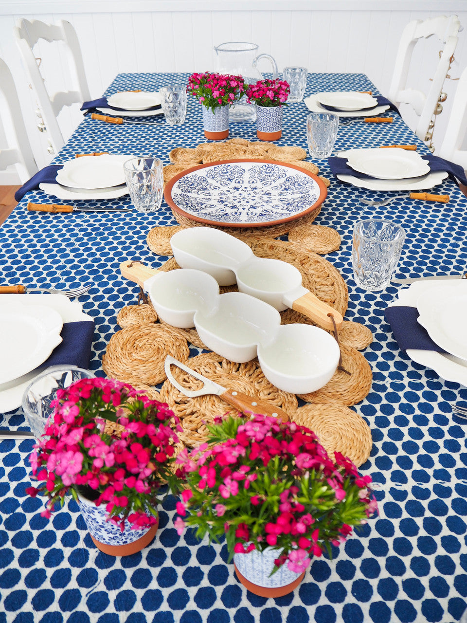 Indigo Dots Tablecloth (150x220cm)