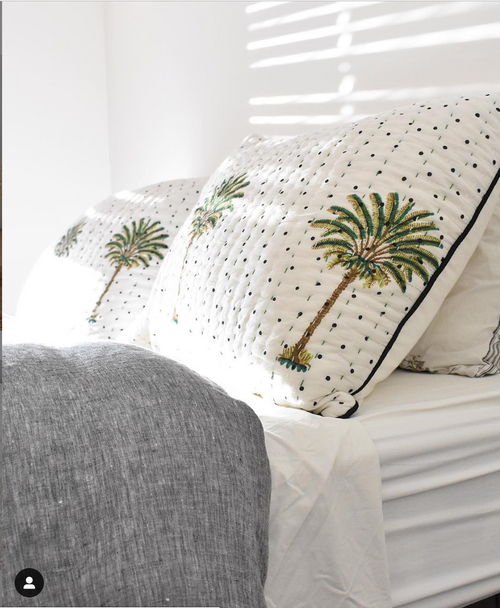 Polka Dot Palm Tree Kantha Quilt plus Quilted Pillowcase Bundle