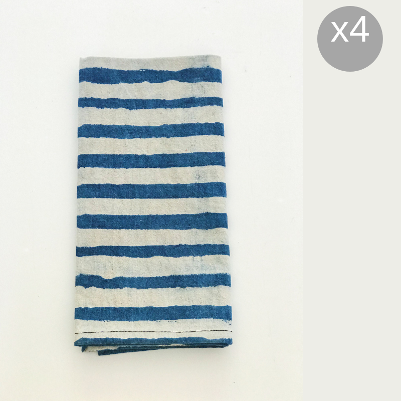 Indigo Ticking Stripes Napkins -Set of 4
