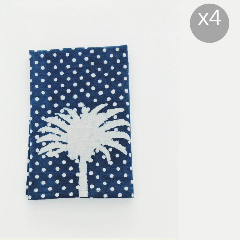 Indigo Polka Dot Palms Napkins -Set of 4