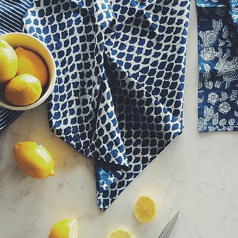 Indigo Fish Scales Hamptons Tea Towel |Peacocks and Paisleys