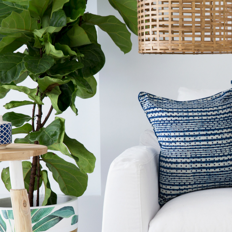 Indigo Dots and Stripes  Cushion Cover