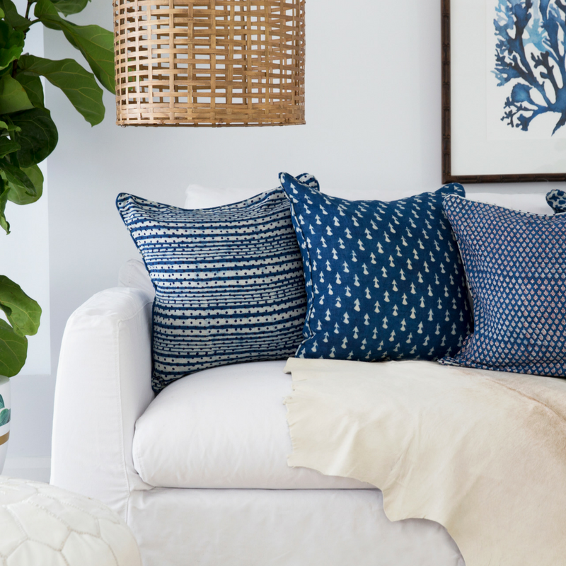 Indigo Dots and Stripes  Euro Cushion Cover